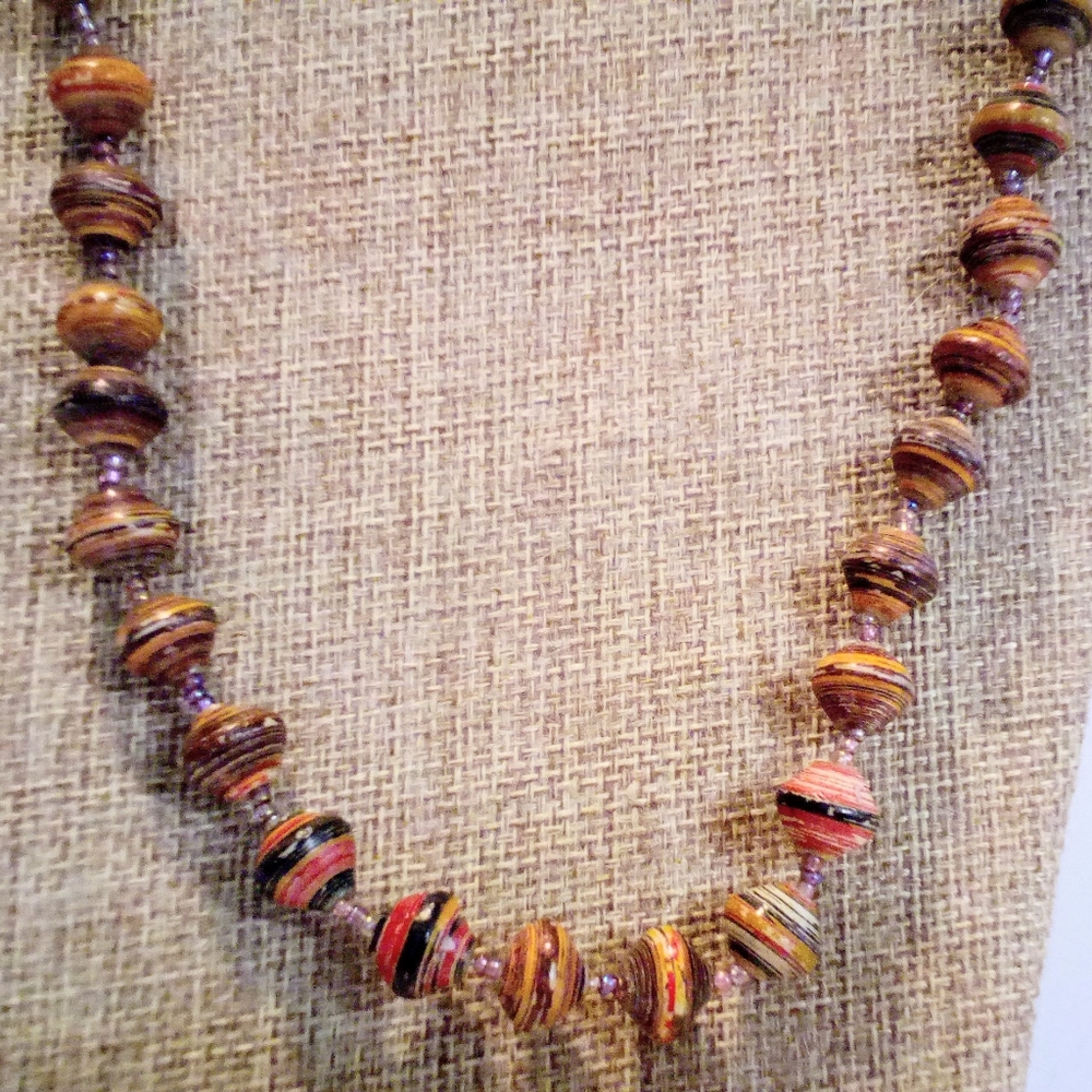 Bead For Life Rolled Paper Bead Long Necklace *